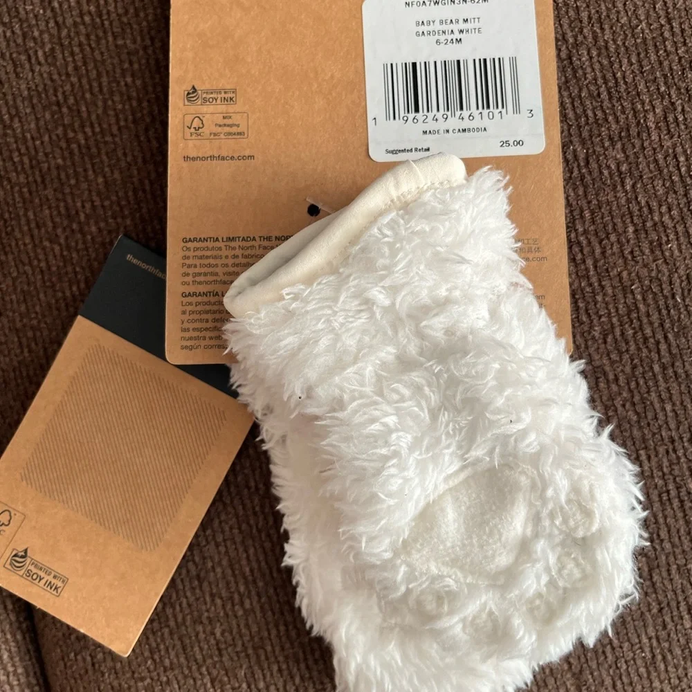 NWT THE NORTH FACE Baby Bear Suave Oso Mittens In Gardenia White Size 6-24M